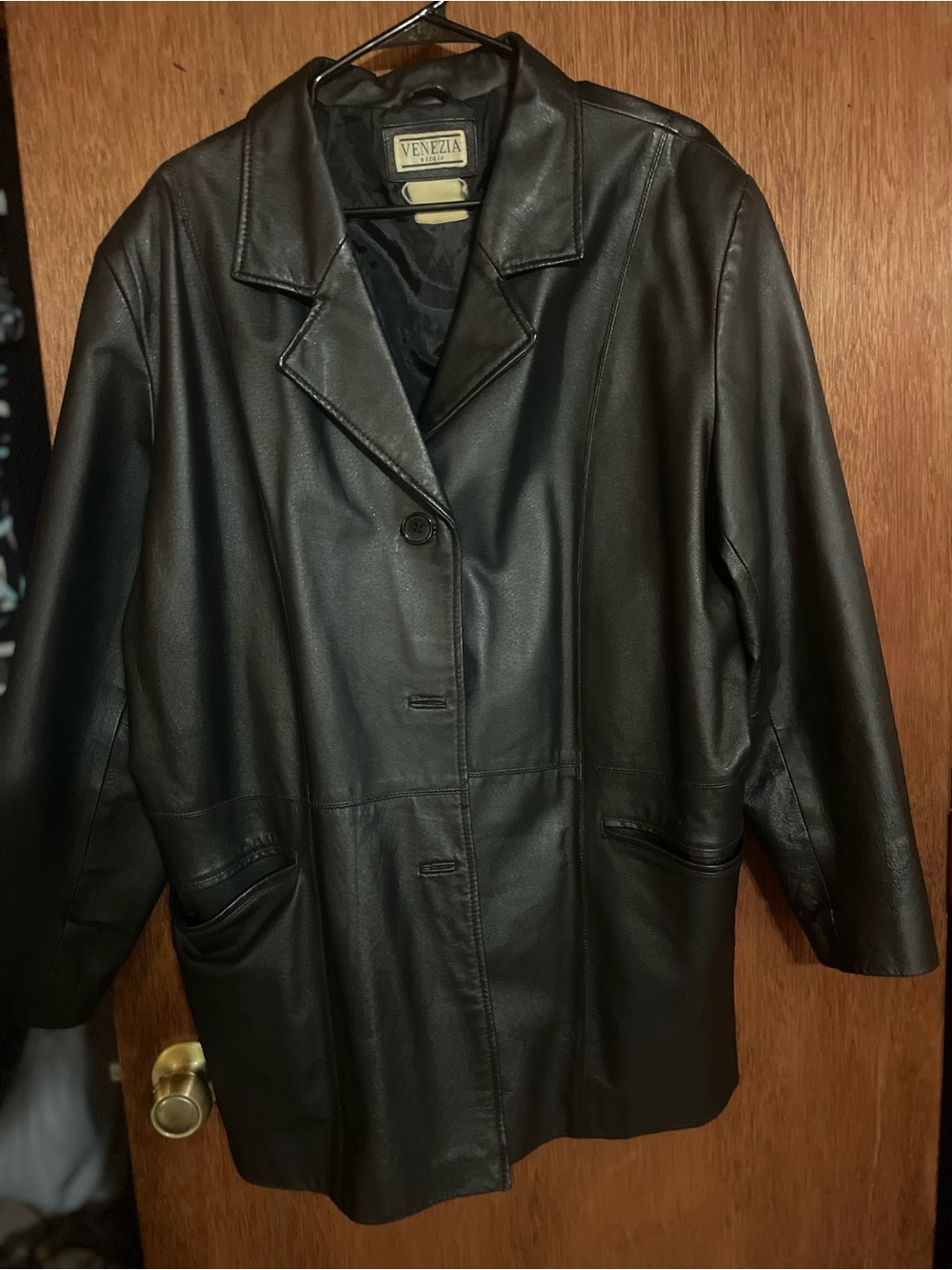 Venezia Black Faux Leather Single-Breasted Jacket
